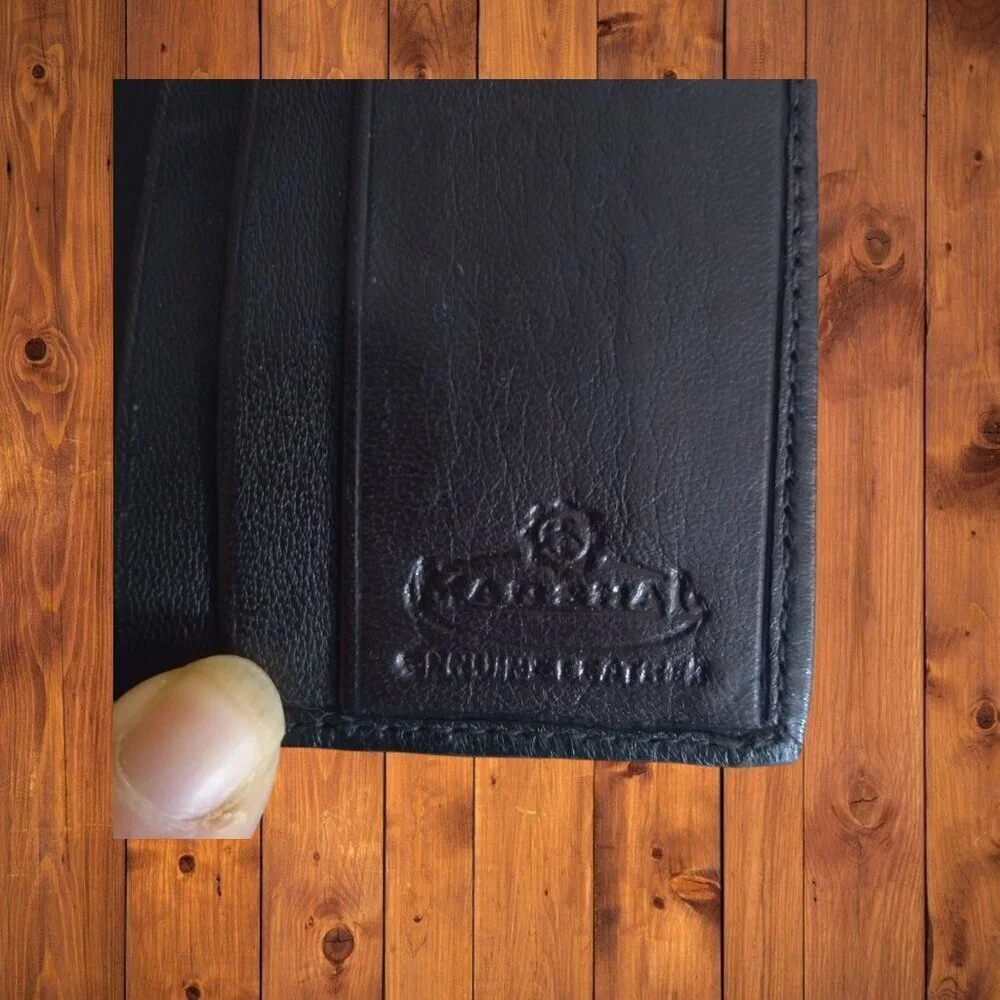 MARSHAL Genuine Leather Men's Black Trifold Wallet Credit Card Slots Folding